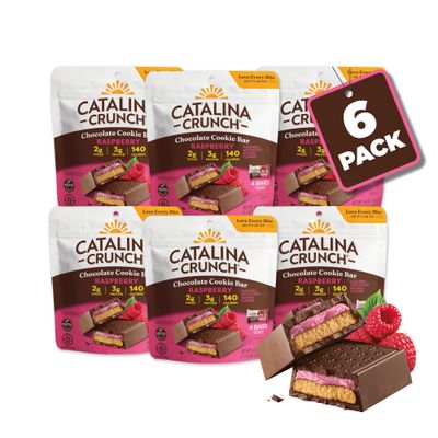 Catalina Crunch Chocolate Cookie Bars - Keto Friendly Snacks with 2g Sugar and 3g Protein - Gluten Free Low Carb Candy Bars, Kosher - Raspberry, 4 Count (Pack of 6)