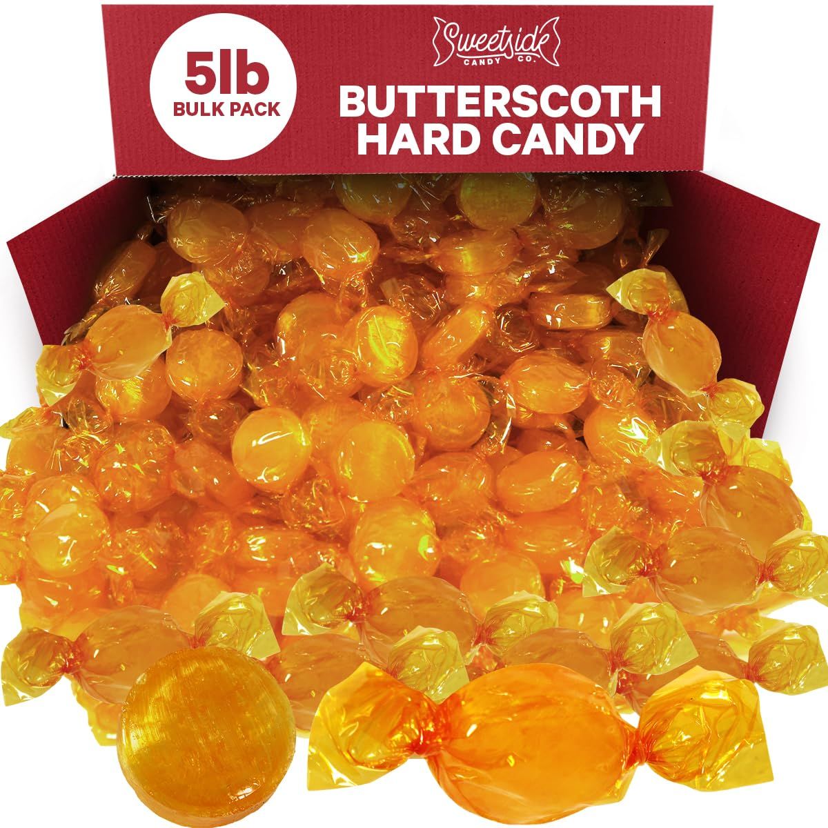 Butterscotch Hard Candy Bulk 5LB Bag - Delicious Sweet Individually Wrapped Butter Scotch Bulk Hard Candies Perfect Blend of Creamy and Sweetness for On the Go Snacks and Parties, Gluten Free Treat