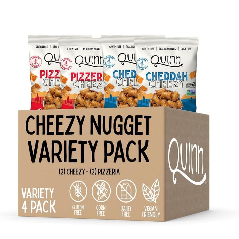 Quinn Cheezy Pretzel Nugget Variety Pack - Made with Real Ingredients, Whole Grain Sorghum, Sea Salt, Vegan, Gluten Free, Dairy Free, Non-GMO - 2 Pizzeria, 2 Cheddah (Pack of 4)