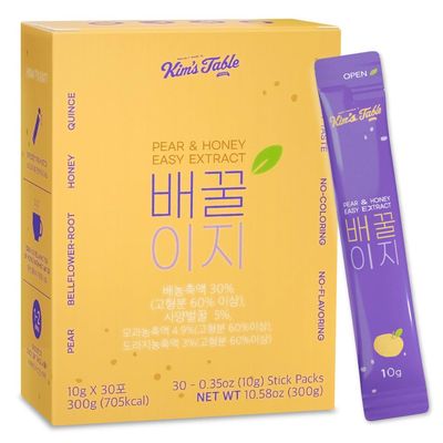 KIM&#39;S TABLE Korean Pear Bellflower Root Extract (10g X 30 Pouches) ë°°ë„ë¼ì§€ Korean Pear Honey Extract Stick with Honey &amp;Quince ë„ë¼ì§€ 30EA, 10.5 OZ Pear Honey Tea Korean Food &amp; Healthy Snacks
