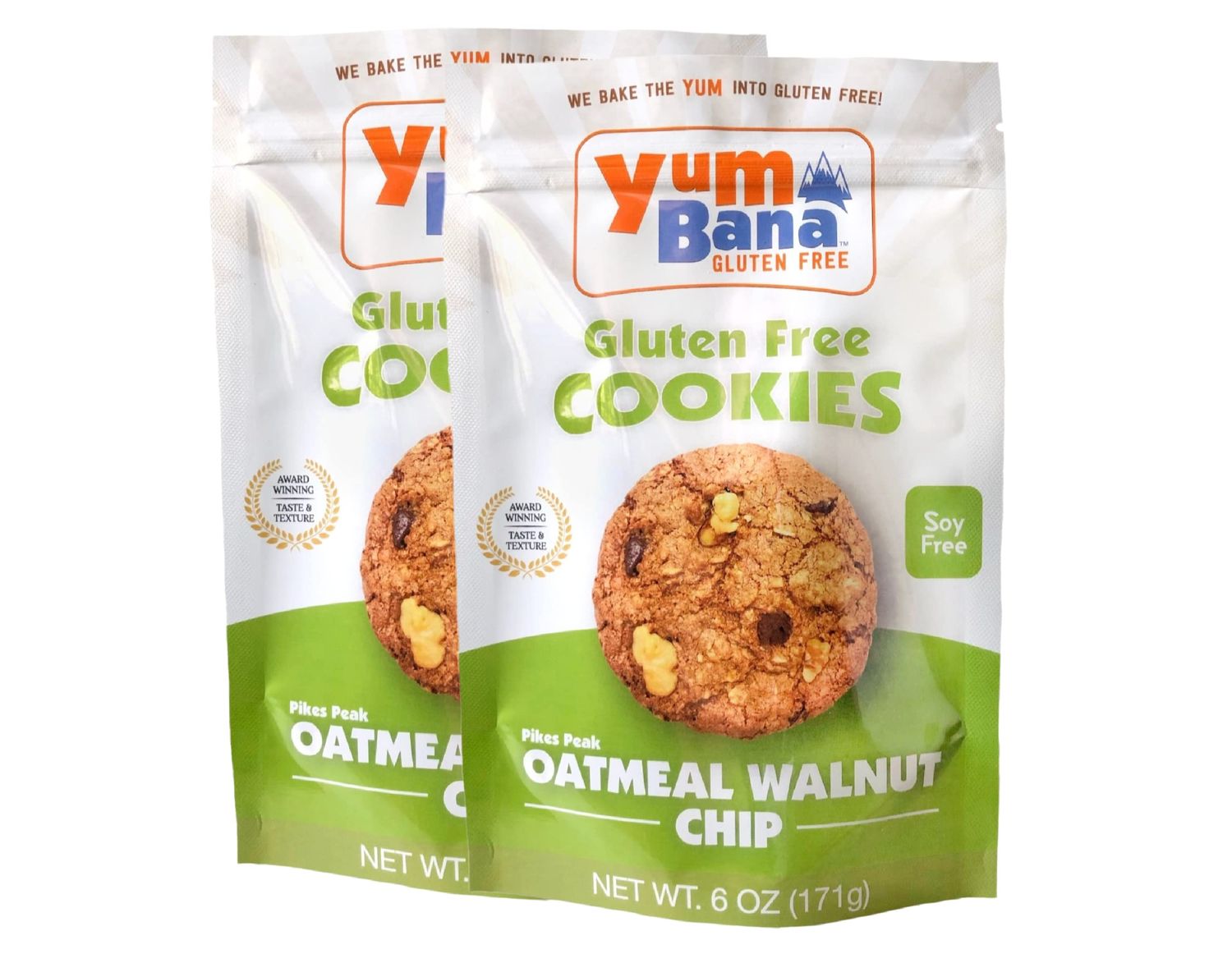 Yumbana Gluten Free Oatmeal Walnut Chip Cookies - Soy Free Cookies - No Artificial Flavors or Preservatives - Great for Snacks and Parties - 2 Pack