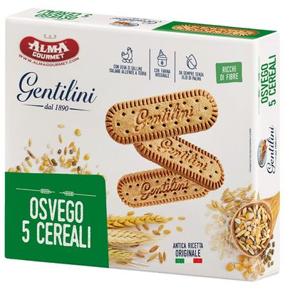 Osvego Italian Biscotti with 5 Cereals - Traditional Biscotti 5 Cereali Italian Cookies - Authentic Recipe, Premium Ingredients, Whole Grain, No Preservatives - 500g (1.1lb) Box (2 Packs of 250g Each)