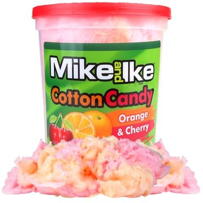 Mike and Ike Cotton Candy Tub, Cherry and Orange Flavored Sugar Floss, Party and Movie Night Snacks, 2 Ounces