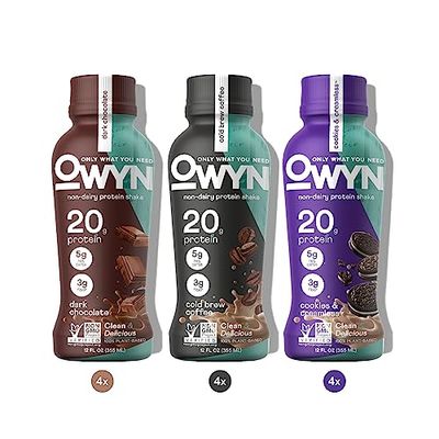 OWYN Only What You Need Plant Based Protein Shake, 20g Vegan Protein from Organic Pumpkin Seed, Flax, Pea Blend, Prebiotic Supplement, Superfood Greens, Gluten &amp; Soy-Free (Variety Pack, 12 Pack)