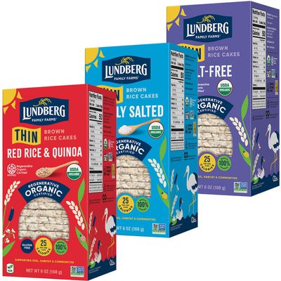 Lundberg Thin Brown Rice Cakes Variety 3-Pack - Regenerative Organic Certified Lightly Salted, Salt-Free, and Red Rice &amp; Quinoa (Salt-Free), Healthy Snacks, 6 Oz Ea