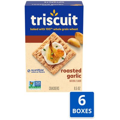 Triscuit Roasted Garlic Whole Grain Wheat Crackers, 6 - 8.5 oz Boxes