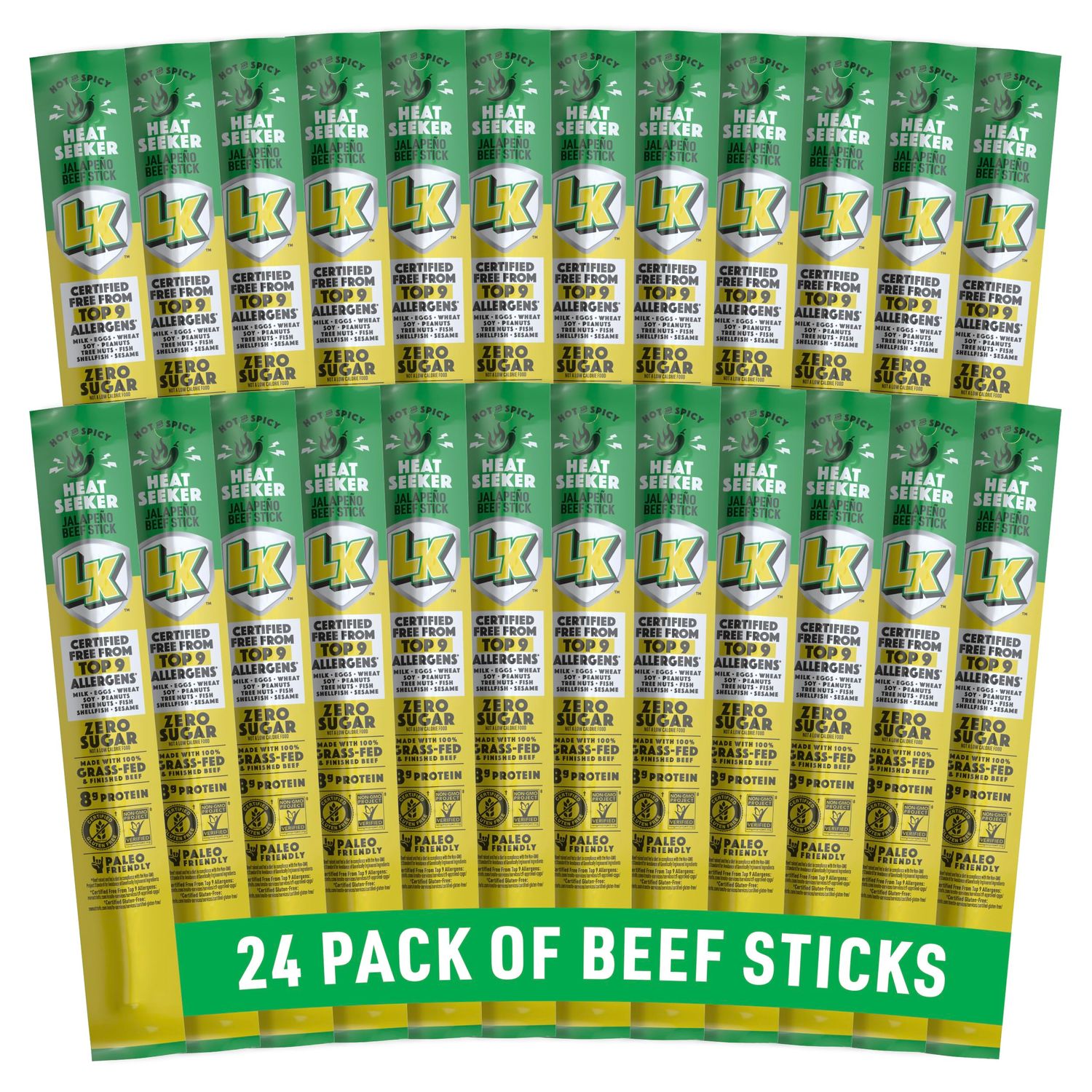 Lorissa&#39;s Kitchen Premium Grass-Fed &amp; Finished Beef Jerky Snack Sticks 24-Pack: JalapeÃ±o Flavor, 8g Protein, Certified Free from Top 9 Allergens, Gluten-Free, Non-GMO, Zero Sugar, Keto, Paleo