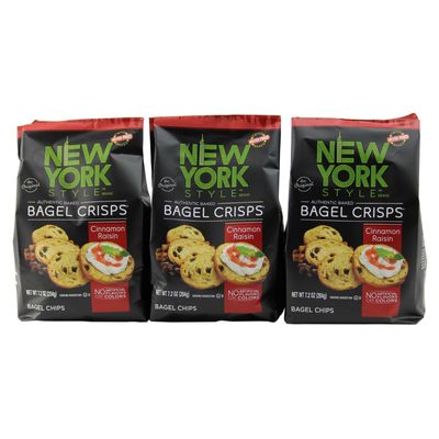 New York Style Bagel Crisps CINNAMON RAISIN, 7.2 Ounce -(Pack of 3) Party Time Snacks