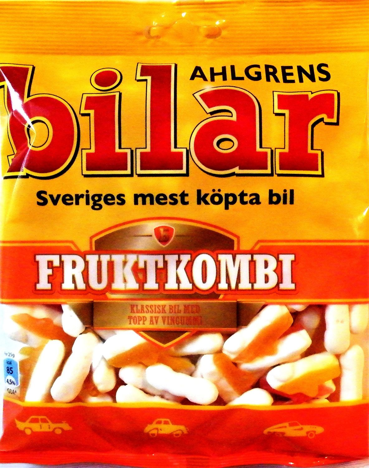 Ahlgrens Bilar Fruktkombi - Original - Swedish - Soft - Chewy - Fruit Mix - Marshmallow Cars - Candies - Sweets - Bag 125g