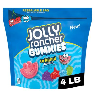 JollyRancher Bulk Gummy Candy Original Fruity Flavors - 4lb Large Resealable Bag Soft &amp; Chewy Gummies Flavored Candy For Party Favors, Office Snacks &amp; Treats