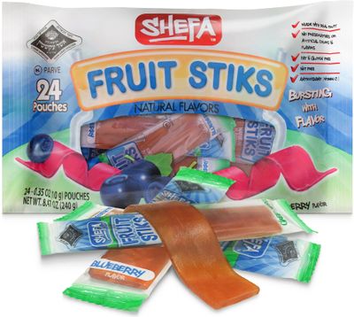 Shefa Blueberry Flavor Real Fruit Sticks (24 Count) | Dye Free | Individually Wrapped | No Artificial Colors, Flavors, Corn Syrup