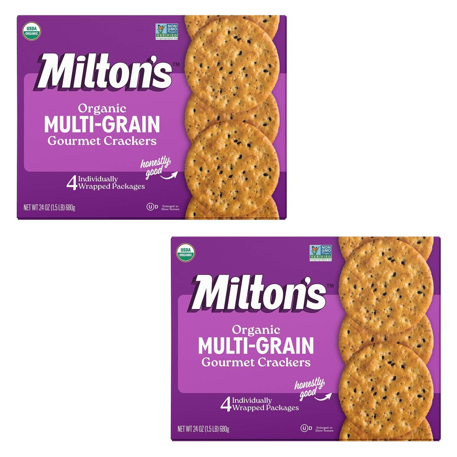 Milton&#39;s Craft Bakers Original Multi-Grain Gourmet Baked Crackers 680g (4 Individually Wrapped Packages) Two-Pack