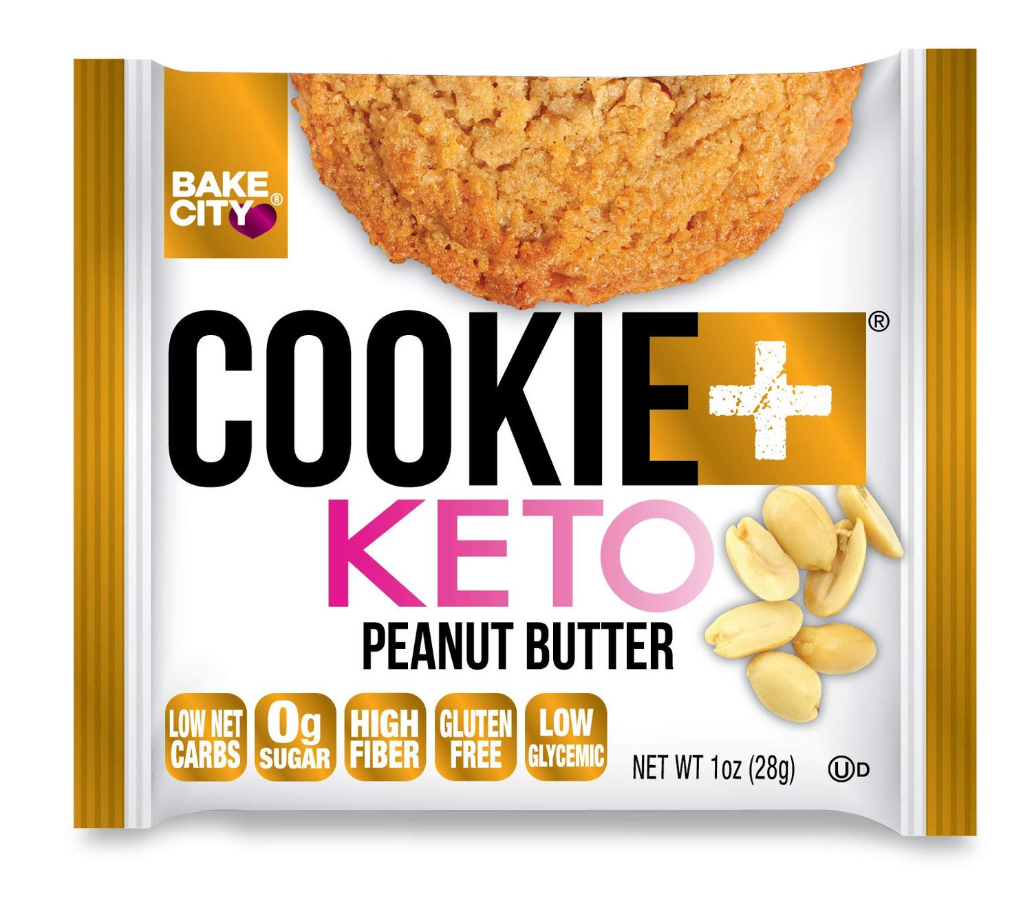Bake City Cookie Plus Keto | 1oz Peanut Butter Cookies (12 pack), Gluten Free, 0g Sugar, Only 1.5g Net Carbs, Good Fats, 5g Protein, Kosher, No Artificial Flavors