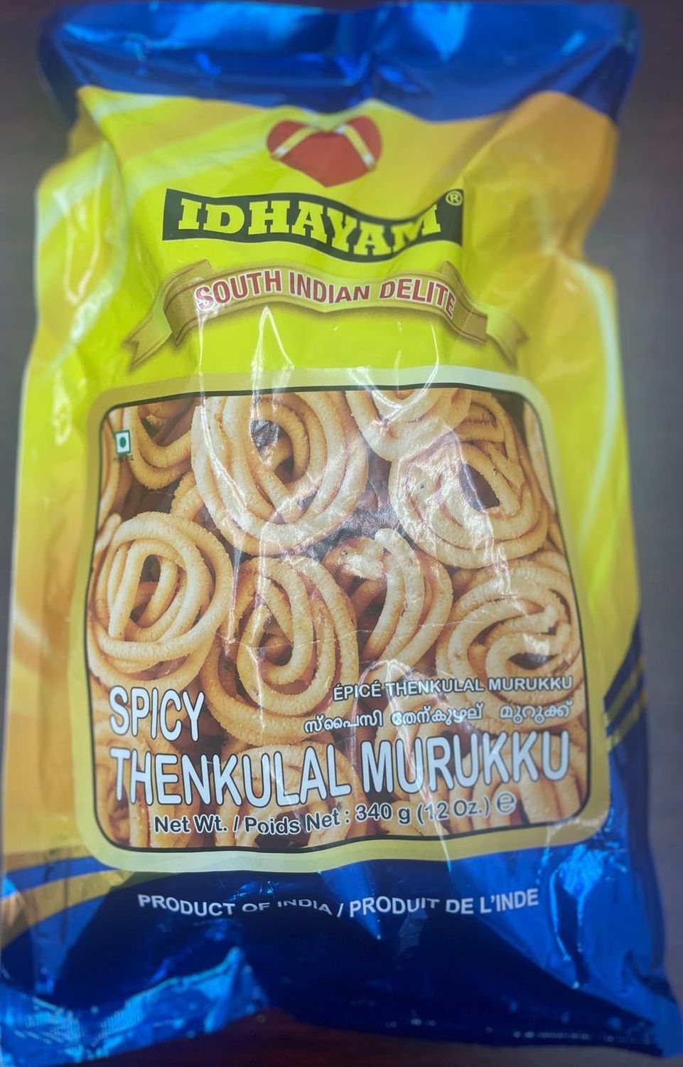 MEENAKSHI OVERSEAS LLC Idhayam Spicy Thenkulal Murukku 340 GMS  12 OZ