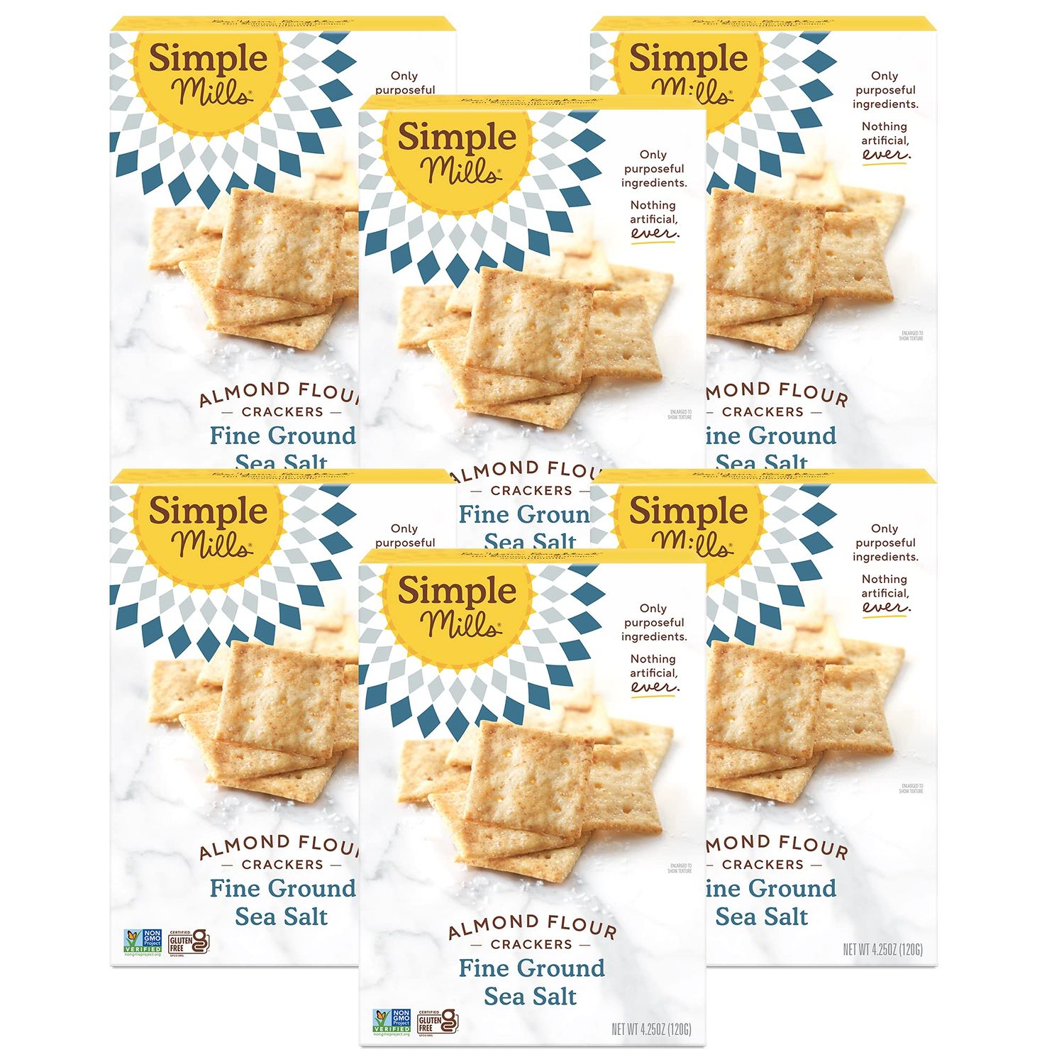 Simple Mills Almond Flour Crackers, Fine Ground Sea Salt - Gluten Free, Vegan, Healthy Snacks, 4.25 Ounce (Pack of 6)