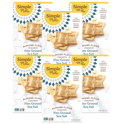 Simple Mills Almond Flour Crackers, Fine Ground Sea Salt - Gluten Free, Vegan, Healthy Snacks, 4.25 Ounce (Pack of 6)