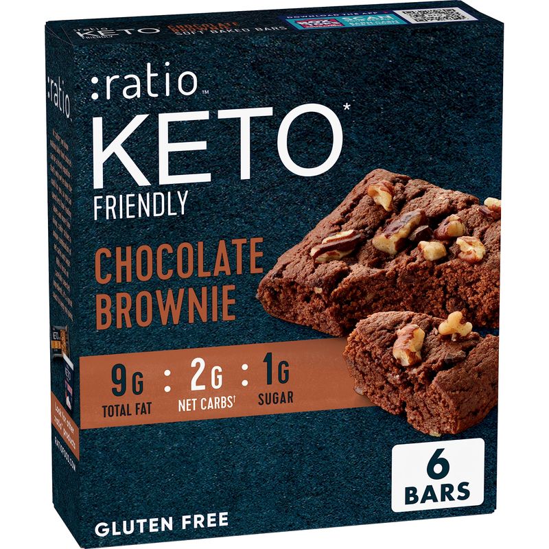 Ratio Soft Baked Bars, Chocolate Brownie, 1g Sugar, Keto Friendly, 5.34 oz (6 Bars)