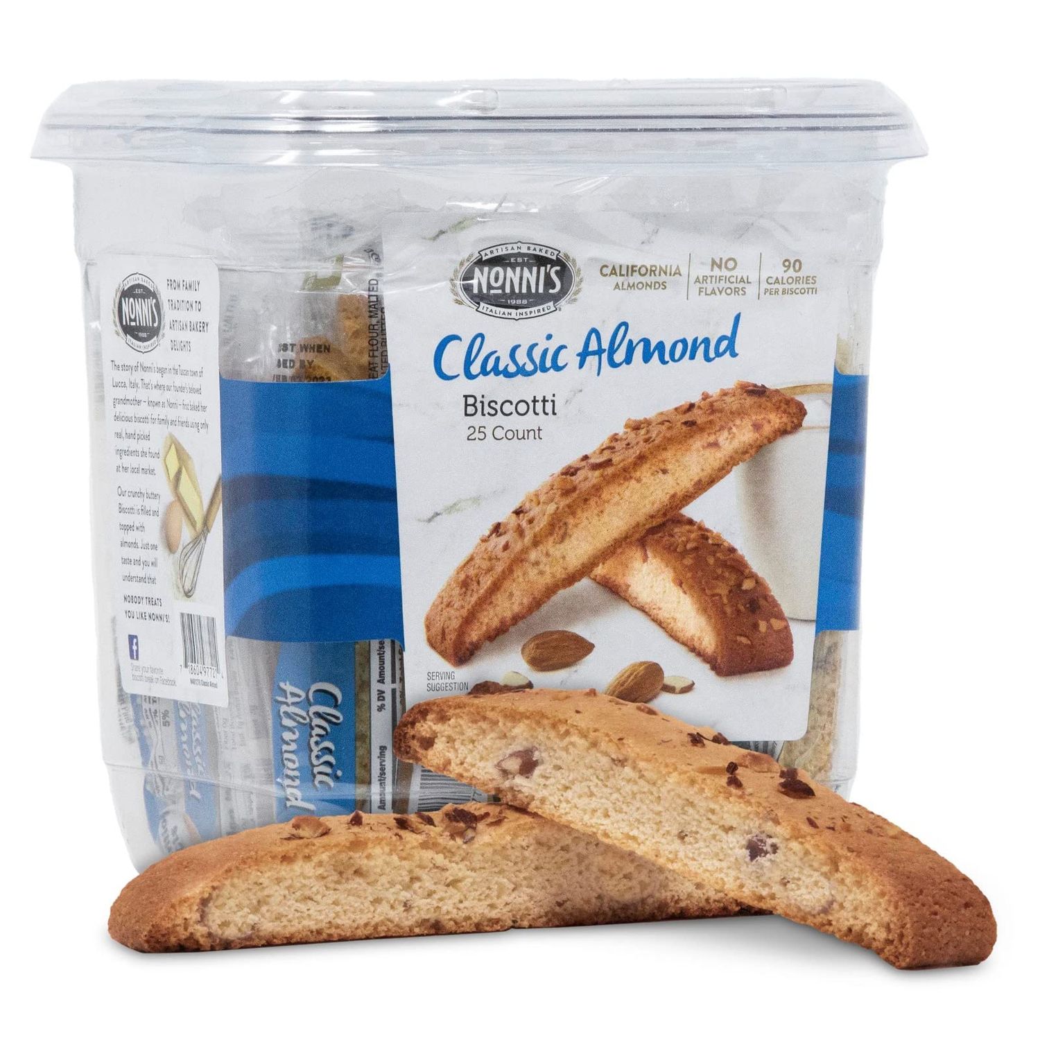 Nonni&#39;s Originali Biscotti Italian Cookies - Biscotti Individually Wrapped Cookies - Italian Biscotti Cookies Made with Premium California Almonds - Kosher Coffee Cookies - 1 Tub - 21 ounces