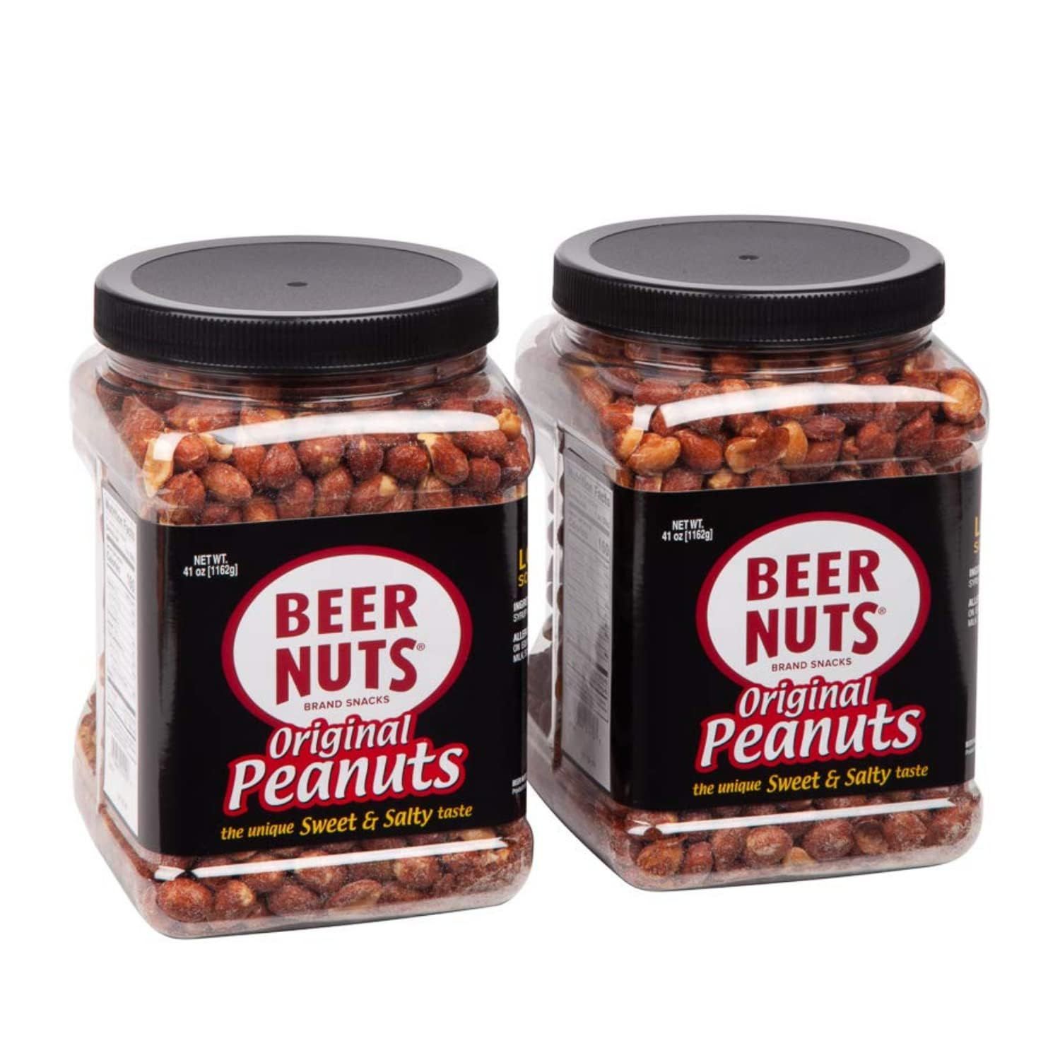 BEER NUTS Original Peanuts - Sweet &amp; Salty Bar Nuts - Gluten Free, Kosher, Low Sodium Peanut Snacks Made In The USA - 41oz Family Size Resealable Jar (Pack of 2)
