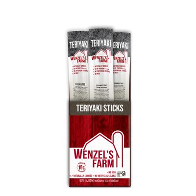 Wenzels Farm Teriyaki Sticks Snack Sticks  Flavorful, Naturally Smoked  High Protein, Low Carb  No MSG, Fillers, Binders, Artificial Colors  Gluten Free | 32 Sticks (16 Packs of 2)