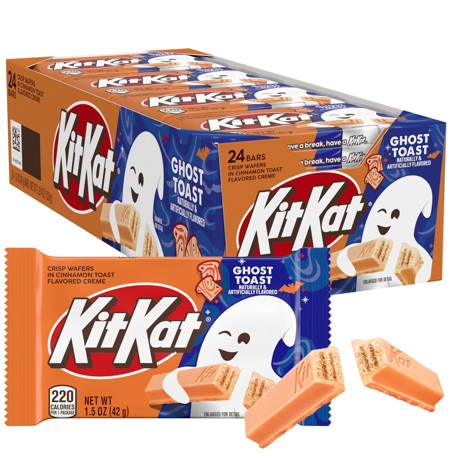 Ghost Toast Cinnamon Flavored Creme Wafer Full Size - 24 Count Box Individually Wrapped Halloween Chocolate Candy Bars for Party Favors, Trick-or-Treats &amp; Spooky Snacks - 1.5 oz Bars