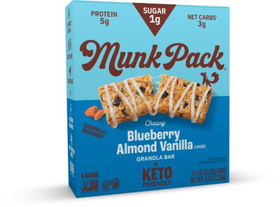 Munk Pack 1g Sugar Granola Bars, Blueberry Almond Vanilla, 4ct, 1.12oz