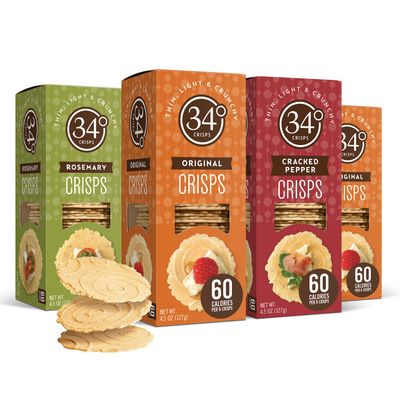 34 Degrees Crisps | Entertaining Variety Pack - 2 Original, 1 Cracked Pepper, 1 Rosemary | Thin, Light &amp; Crunchy Variety Pack Crisps, 4 Pack (4.5oz each)