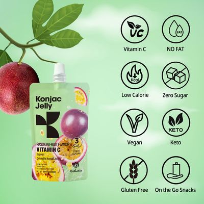 Hethstia Konjac Jelly Passion Fruit Squeeze Pouch, 10 Packs Drinkable Fruit Sweet Jelly, 3 Calories, Vitamin C, 0 Sugar, Keto, Vegan, Gluten-Free, Healthy Snacks, Healthy Food Gift