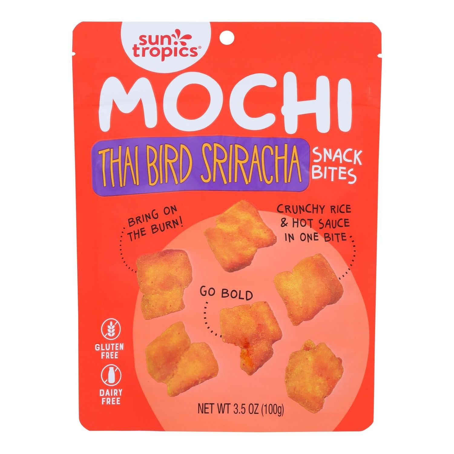 Sun Tropics Mochi Snack Bites, Thai Bird Sriracha, Dairy Free, Gluten Free, 3.5 Oz (Pack of 12)