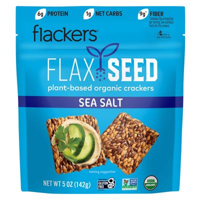 Flackers Organic Sea Salt Flaxseed Crackers, Gluten Free, Non GMO, Vegan, Keto Snack, 9g Fiber, 1g Net Carb, 5 Ounce 1-Pack
