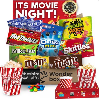 Movie Night Basket Gift Set - with Candy Variety Pack, Movie Trays, Movie, Movie Snacks &amp; Popcorn Gift Set - Gift Baskets For Families by Cheshire Gifts