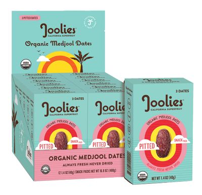 Joolies Organic Medjool Date Snack Pack | 3 Pit-Free Dates, 12 Pack | Fresh California Grown Fruit | Vegan, Gluten-Free, Paleo, No Added Sugar | Single Serve, Great for Kids, Snacking &amp; Dessert