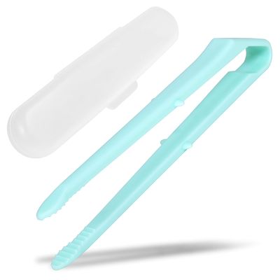 Seki Japan Chip Tong, 5.5 inch Mini Snack Food Tong Light Blue Plastic Body Serrated Tips with Case for Potato Chip Sweets Cookie Nuts Popcorn