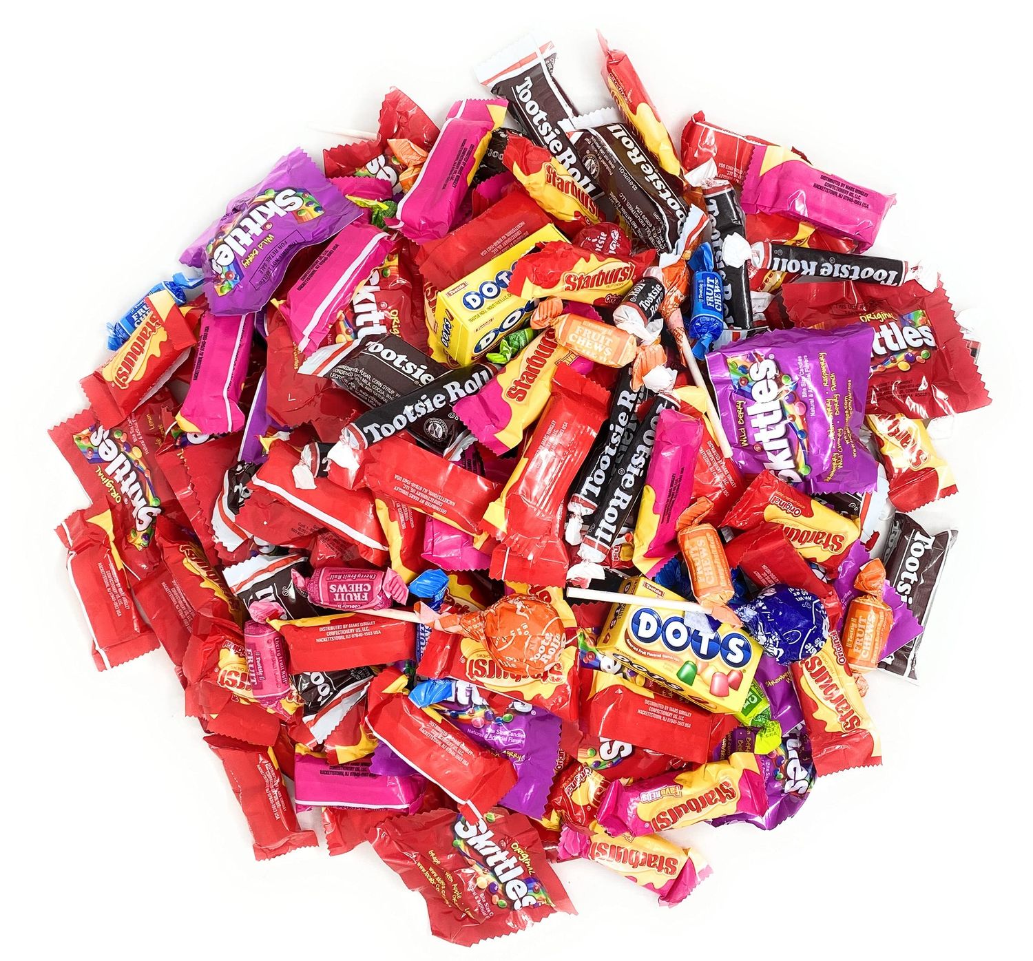 Assorted Bulk American Candy 3.75Lb Starbursts FaveReds And Skittles Original And Wild Berry Tootsie Rolls Juniors Tootsie Snack Bars Tootsie Mini Dots Tootsie Pops Fruit Rolls 150 Ct (60 Oz)