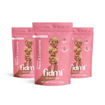 Fidmi Snack Protein Energy Balls Cranberries &amp; Maca | VEGAN - Gluten Free - Plant Based - Superfood (Maca) - All Natural Ingredients - Snack Size Bites 3.8 oz (3 count)