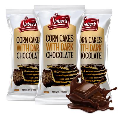 LEIBERS Dark Chocolate Coated Corn Cakes Snack pack - 3 Packs - 6 Cakes Per Pack (Total 18 Cakes) - Kosher Certified Dairy-Free