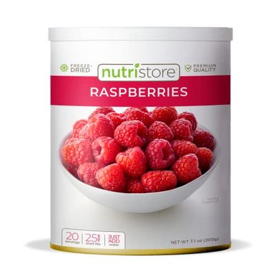 Nutristore Freeze Dried Raspberries | 100% Natural, Healthy Fruit Snacks Bulk | Premium Quality &amp; Crispy Fresh Taste | Emergency Survival Food Supply | 10 Can | 20 Servings | 25 Year Shelf Life