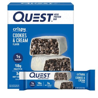 Quest Nutrition Crispy Cookies &amp; Cream Hero Protein Bar, 18g Protein, 1g Sugar, 3g Net Carb, Gluten Free, Keto Friendly, 12 Count