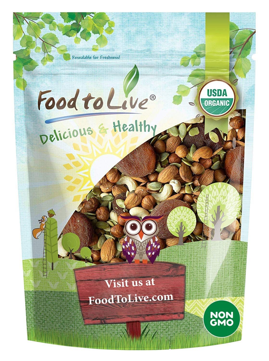 Food to Live Organic Active Life Trail Mix, 4 Pounds - Raw and Non-GMO Snack Mix Contains Cashews, Pumpkin Seeds, Apricots, Hazelnuts, Almonds. Vegan Superfood, Kosher, No Added Sugar, Bulk
