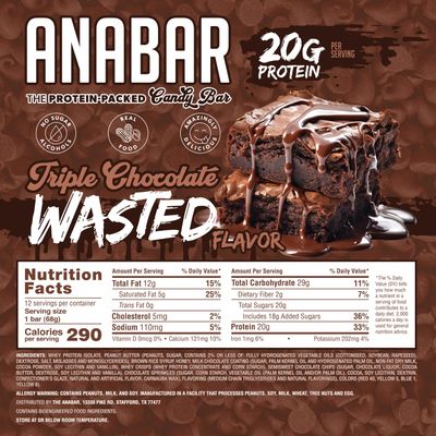 Anabar Protein Bar, Triple Chocolate Wasted, The Protein-Packed Candy Bar, No Sugar Alcohols, Real Food, Amazingly Delicious, 20 Grams of Protein (12 Bars, Triple Chocolate Wasted)