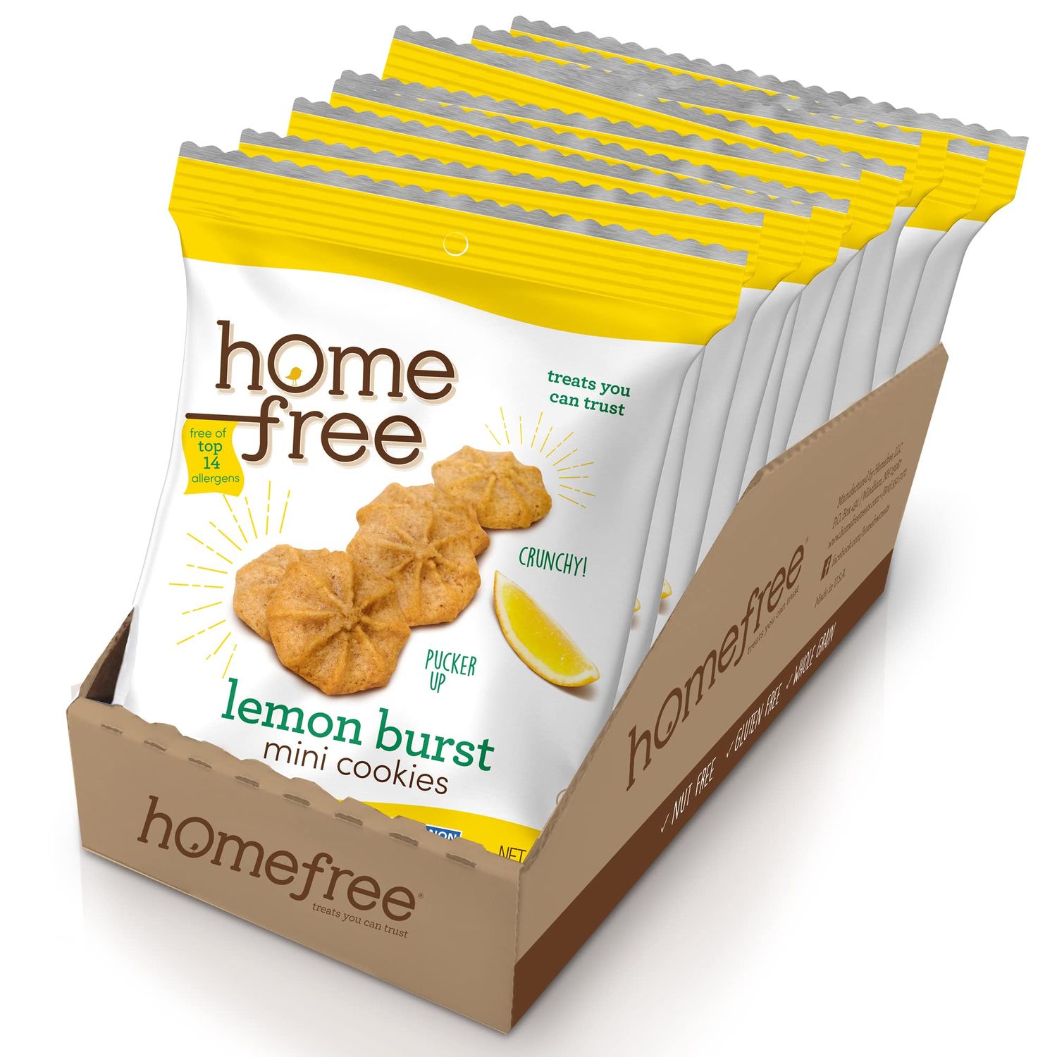 Homefree Treats You Can Trust Gluten Free Mini Cookies, Single Serve, Lemon Burst, 1.0 Ounce (Pack of 10)