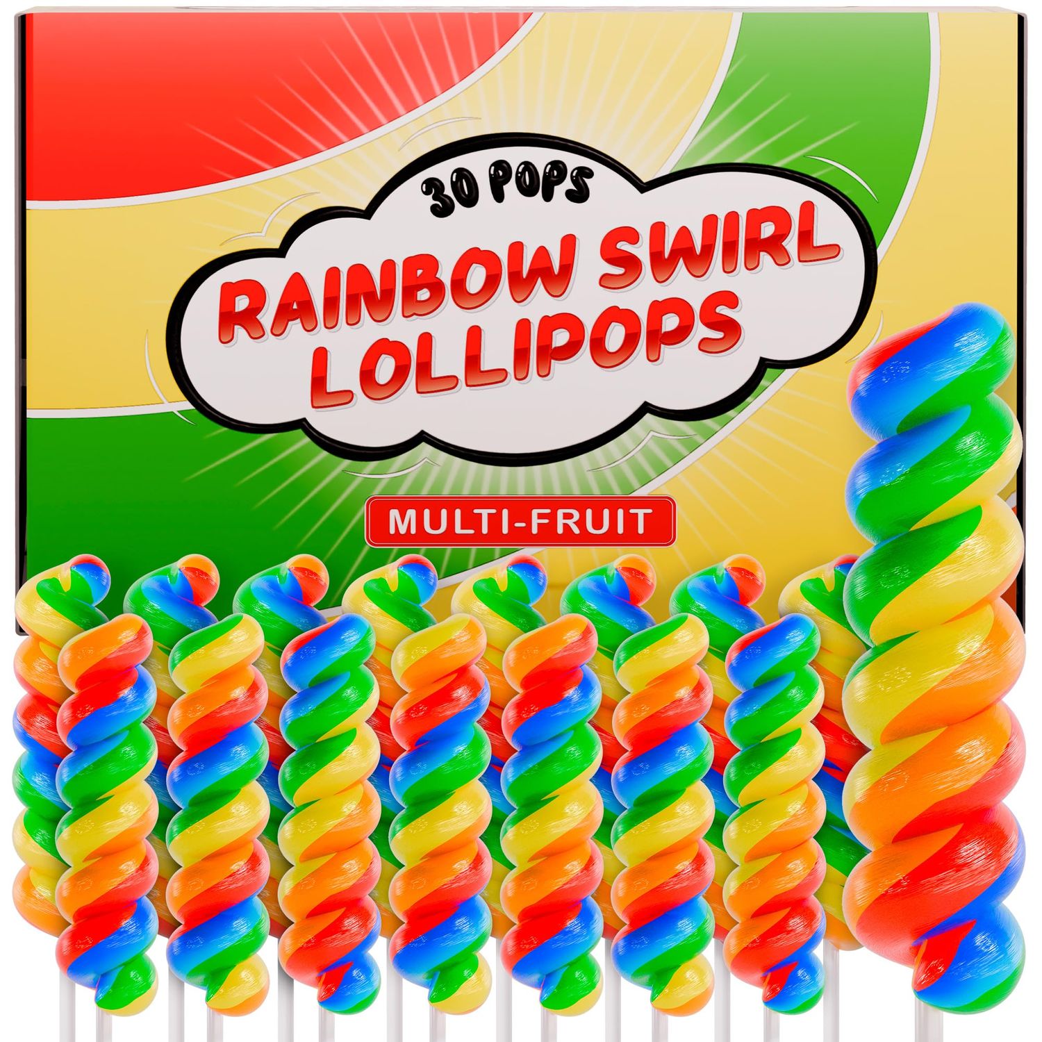 Swirl Lollipops Individually Wrapped MultiFruit 30pk x 0.6oz - Twisty Lollipop Rainbow Suckers For Rainbow Party Favors - Rainbow Candy For Party Favors - Rainbow Lollipops Swirl Suckers &amp; Lollipops