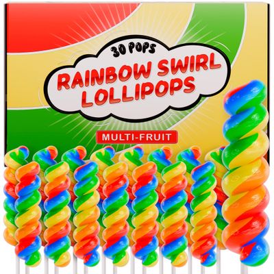 Swirl Lollipops Individually Wrapped MultiFruit 30pk x 0.6oz - Twisty Lollipop Rainbow Suckers For Rainbow Party Favors - Rainbow Candy For Party Favors - Rainbow Lollipops Swirl Suckers &amp; Lollipops