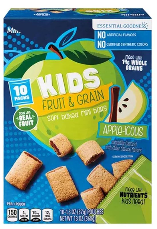 Fruit &amp; Grain Apple Cinnamon Mini Bars, 10 Packs, On the Go, 1.3 oz Each, (1 Pack) Kids Snack Snacking Food Treat