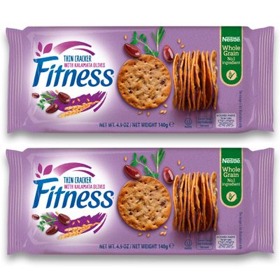Nestle Kalamata Olive Fitness Thin Crackers (2-Pack) - Whole Grain, Kosher Certified, 100 Calories Per Serving - Perfect for Pairing with Dips and Spreads
