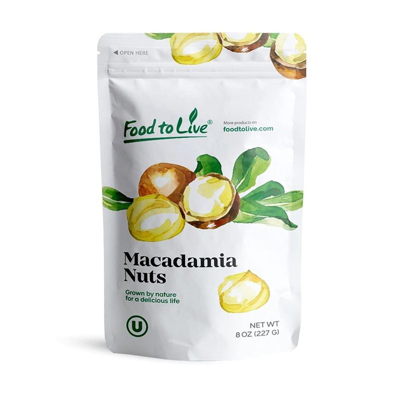 Food to Live Macadamia Nut Halves &amp; Pieces, 8 Ounces - Raw, Shelled, Unsalted, Kosher, Vegan, Bulk. Keto Snack. Good Source of Healthy Fats. Great for Baking, and as Topping for Salads, Yogurt.