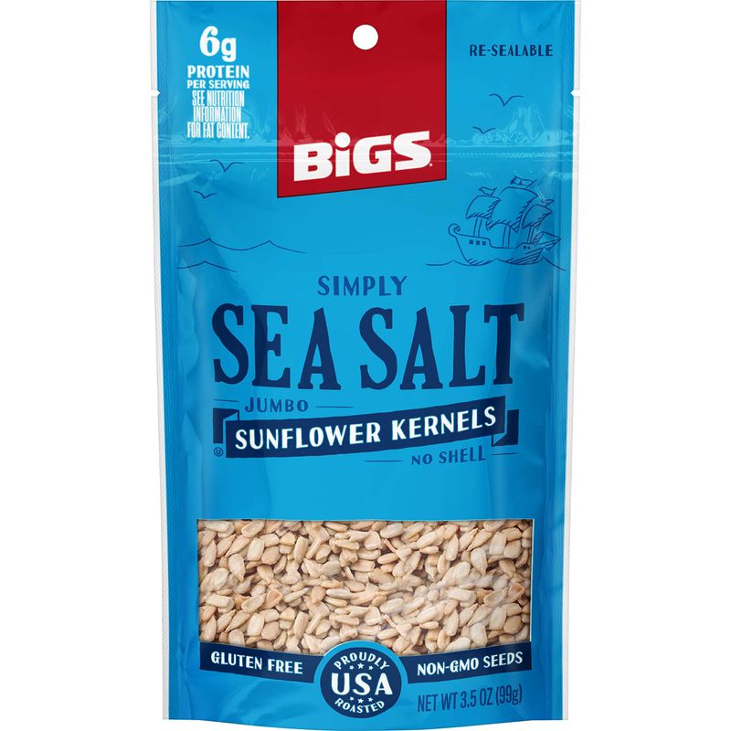 BIGS Simply Sea Salt Jumbo Sunflower Kernels, Keto Friendly Snack, 3.5-oz. Bag (Pack of 6)
