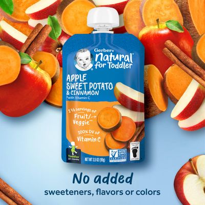 Gerber Baby Food Pouches, Toddler 12 Months, Apple Sweet Potato, 3.5 Ounce (Pack of 12)