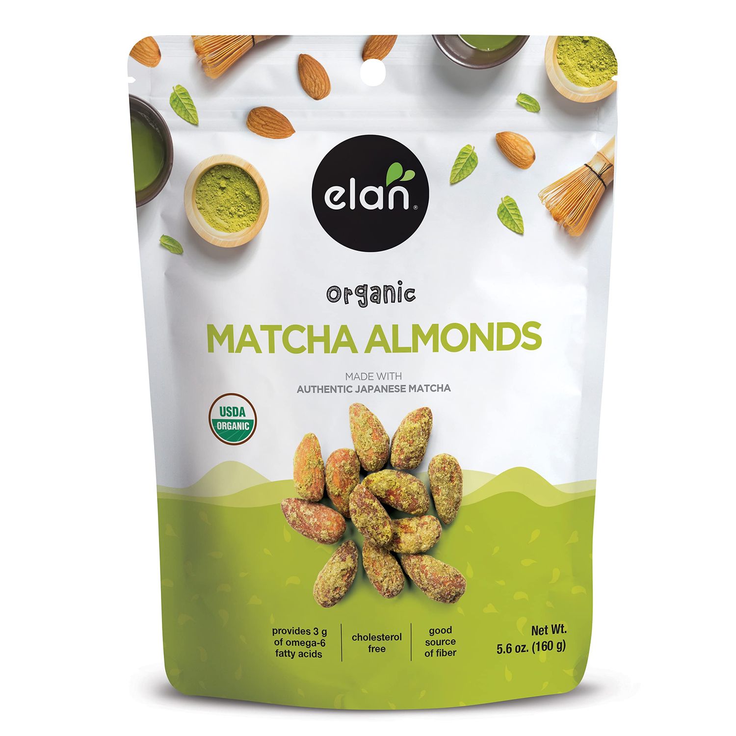 Elan Organic Matcha Almonds, 5.6 oz, Non-GMO, Gluten-Free, Vegan, Kosher, Superfood Infused Nuts (Roasted Almonds, Coconut, Matcha Green Tea Powder), Source of Antioxidants (Vitamin A)