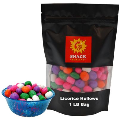 Black Licorice Hollows 1Lb Bag - Crunchy Pastel Shell with Chewy Black Licorice Center - Stays Fresh in Stand Up Resealable Pouch